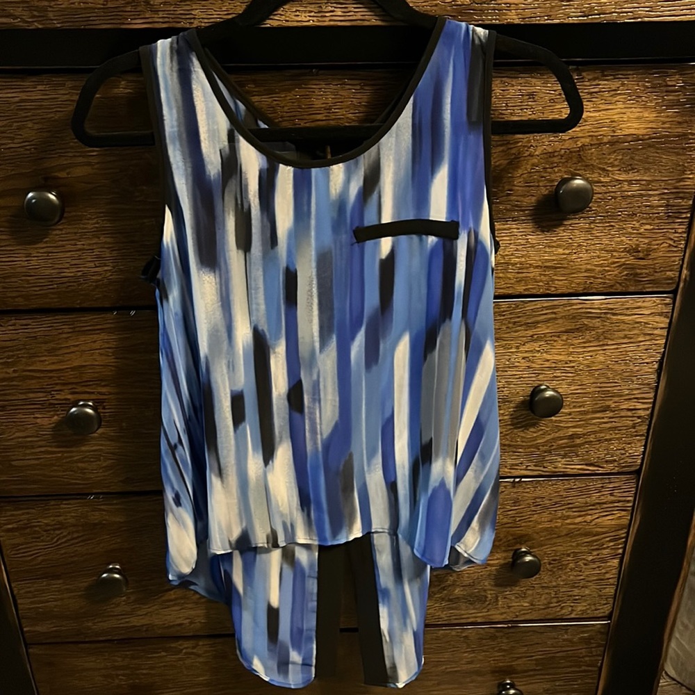 A. Byer blue abstract sheer top